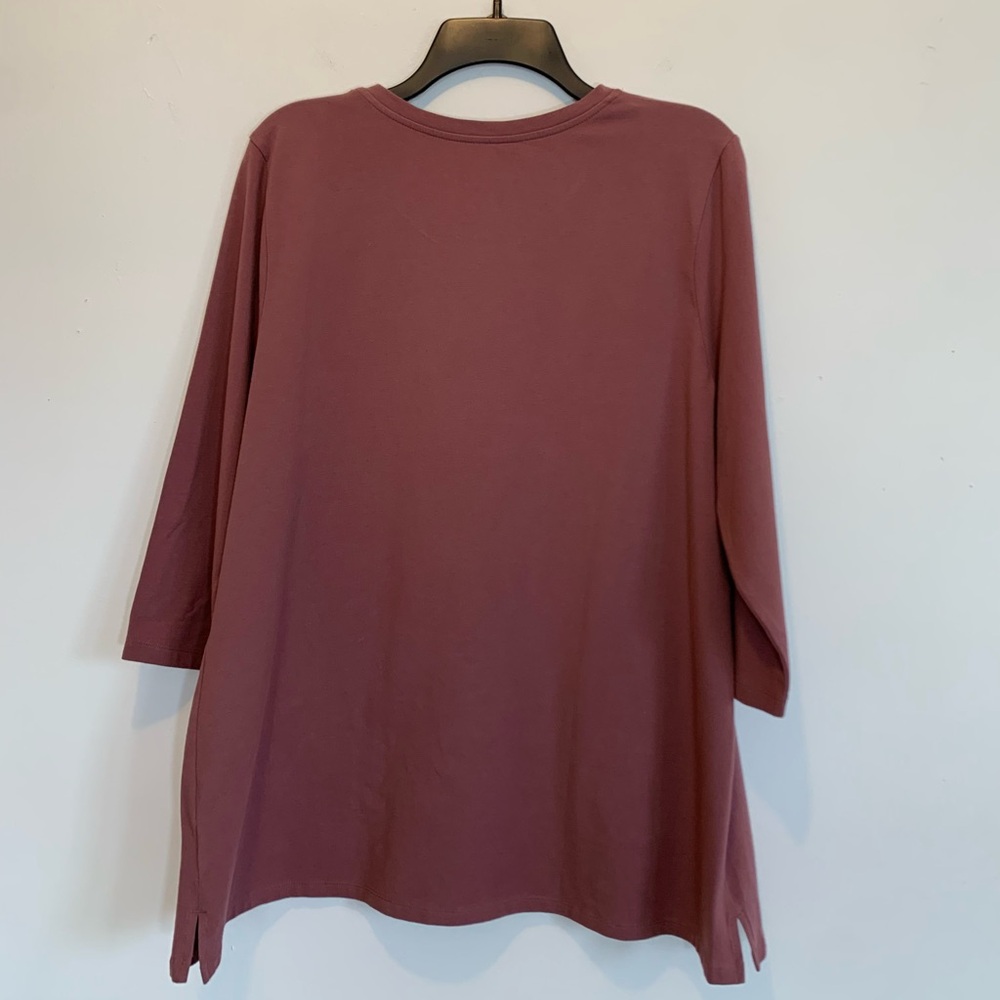 New D&Co Fall Floral Embroidery Relaxed Top Large 3/4 Sleeve - Picture 5 of 7